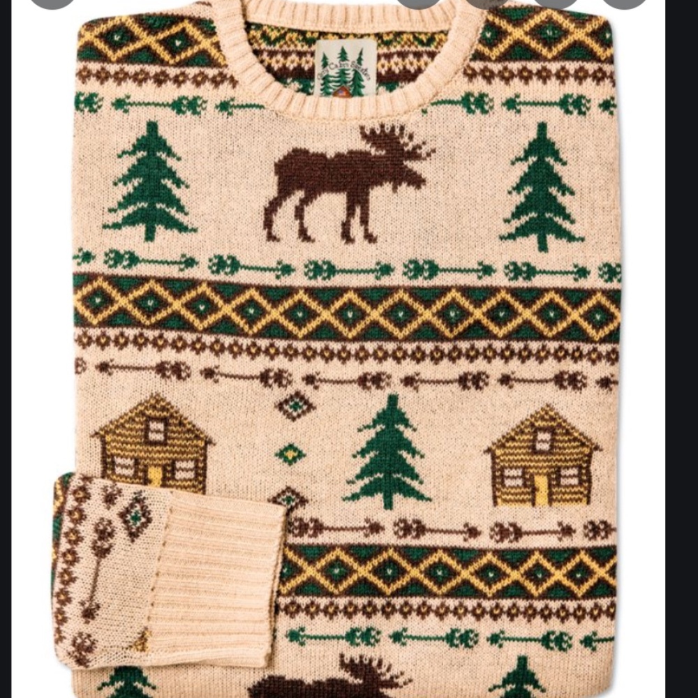 Cozy Cabin Fair Isle Sweater - Beige with Green & Brown Motif